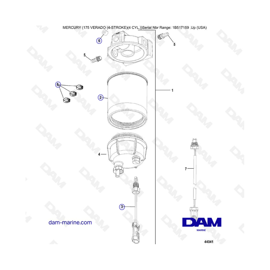 Mercury Verado 175 (1B517159 y superiores) - Kit de filtro separador de agua, 8M0046336