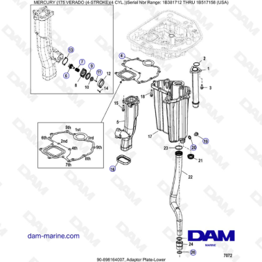 Mercury Verado 175 NS 1B381712 à 1B517158 - Adaptor plate-lower