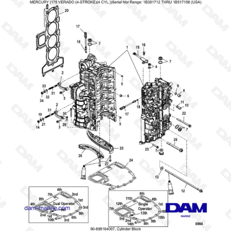 Mercury Verado 175 NS 1B381712 to 1B517158 - Cylinder block