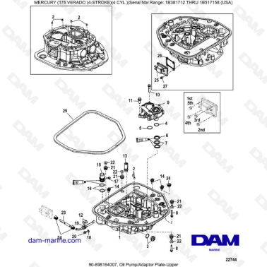 Mercury Verado 175 NS 1B381712 à 1B517158 - Oil pump/Adaptor plate-upper