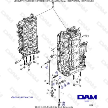 Mercury Verado 175 NS 1B381712 à 1B517158 - Port cylinder block components