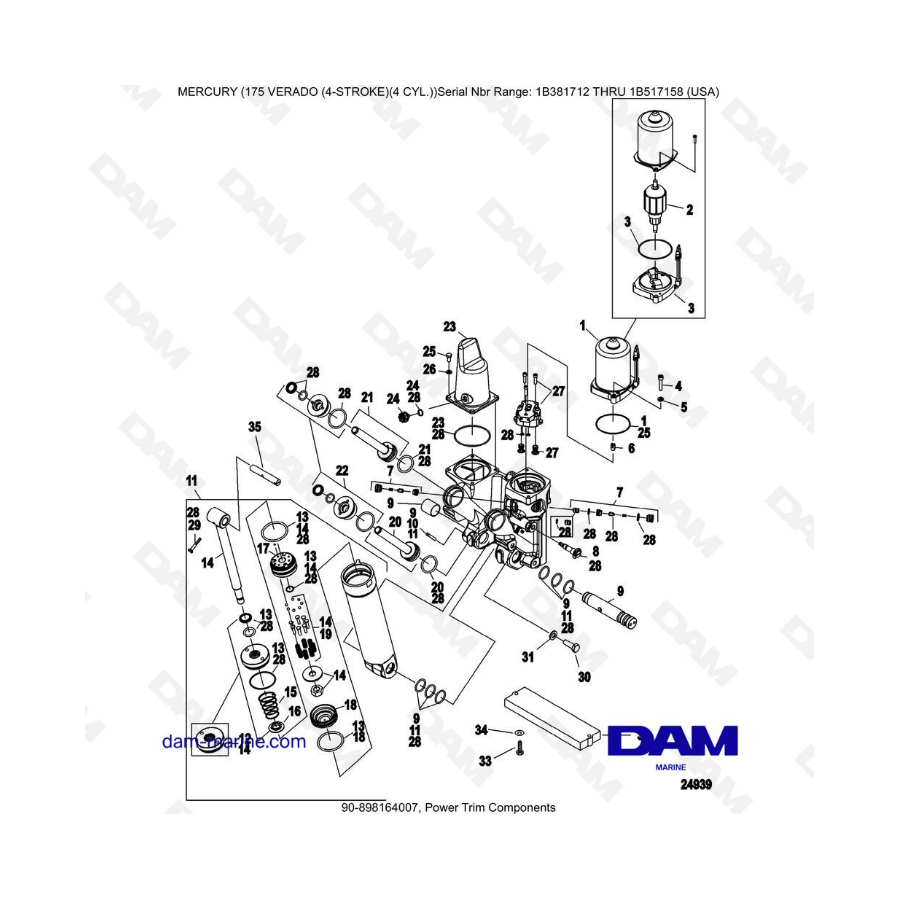 Mercury Verado 175 NS 1B381712 a 1B517158 - Componentes del sistema de compensación de potencia