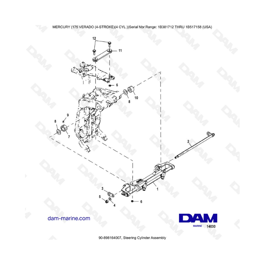 Mercury Verado 175 NS 1B381712 a 1B517158 - Conjunto de cilindro de dirección
