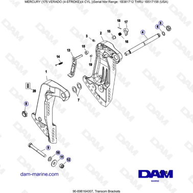Mercury Verado 175 NS 1B381712 à 1B517158 - Transom brackets