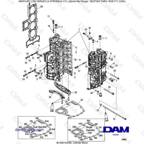 Mercury Verado 150 (NS 1B227000 to 1B381711) - Cylinder block