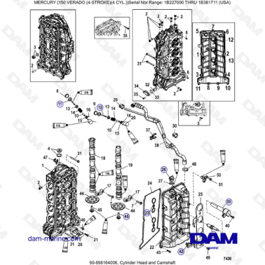 Mercury Verado 150 (NS 1B227000 à 1B381711) - Cylinder head & camshaft