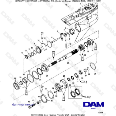 Mercury Verado 150 (NS 1B227000 à 1B381711) - Gear housing, propeller shaft - counter rotation
