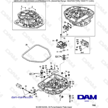 Mercury Verado 150 (NS 1B227000 à 1B381711) - Oil pump/adaptor plate-upper