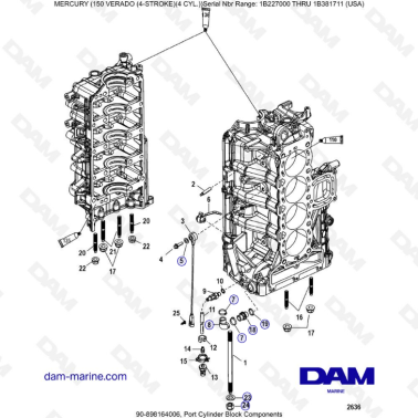 Mercury Verado 150 (NS 1B227000 à 1B381711) - Port cylinder block components