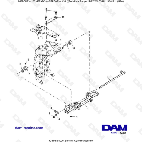 Mercury Verado 150 (NS 1B227000 à 1B381711) - Steering cylinder assembly