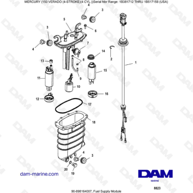 Mercury Verado 150 (SN 1B381712 à 1B517158) - Fuel supply module