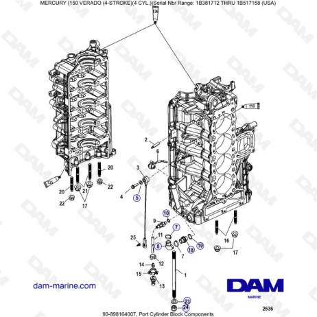 Mercury Verado 150 (SN 1B381712 to 1B517158) - Port cylinder block components