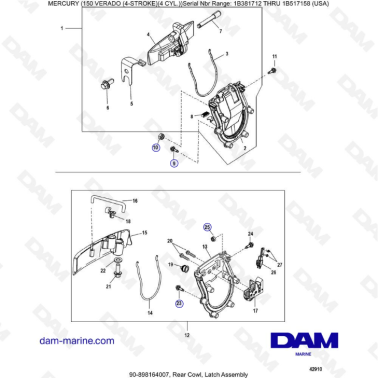 Mercury Verado 150 (SN 1B381712 à 1B517158) - Rear cowl, latch assembly