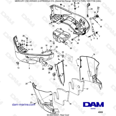 Mercury Verado 150 (SN 1B381712 à 1B517158) - Rear cowl