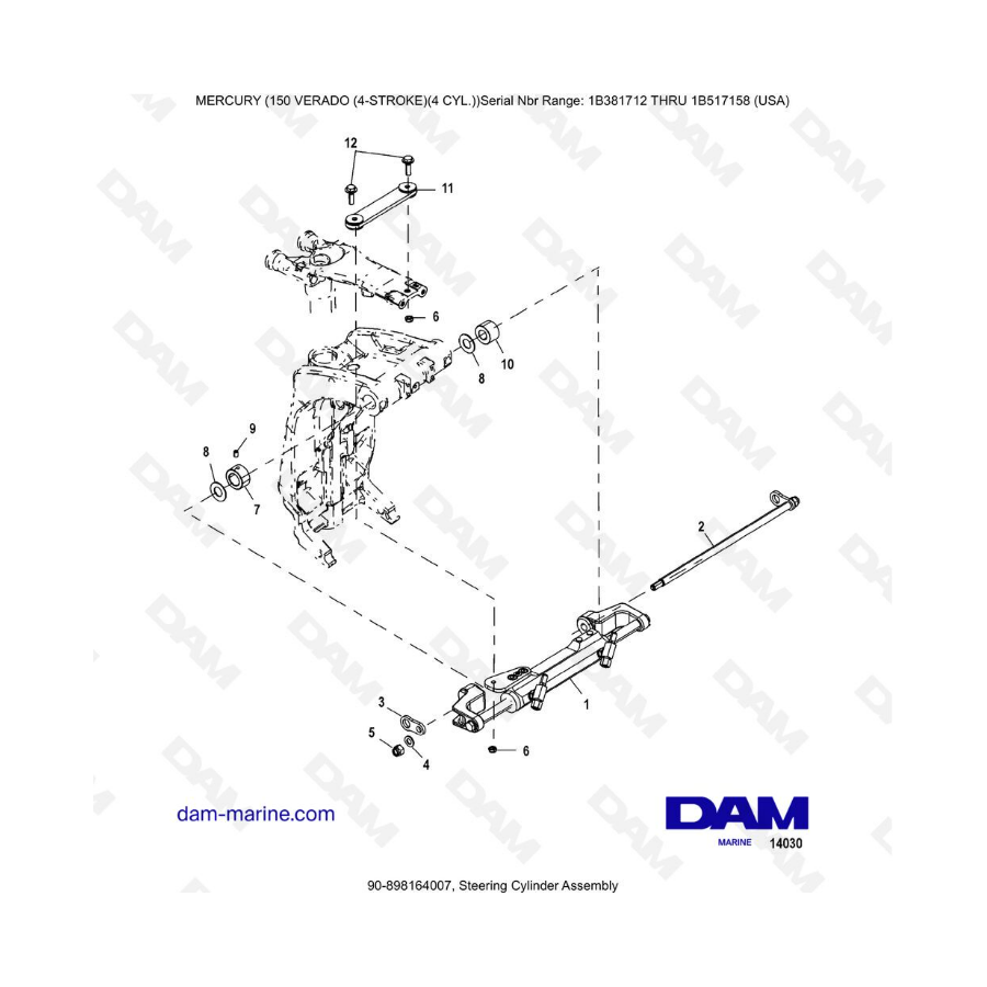 Mercury Verado 150 (SN 1B381712 à 1B517158) - Steering cylinder assembly Mercury Verado 150 (SN 1B381712 à 1B517158) - Steering cylinder assembly