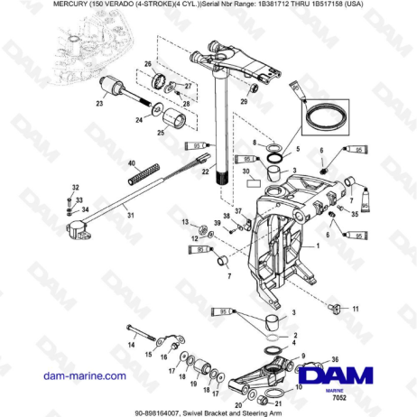 Mercury Verado 150 (SN 1B381712 to 1B517158) - Swivel bracket and steering arm
