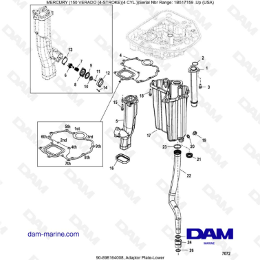 Mercury Verado 150 (SN 1B381712 à 1B517158) - Adaptor plate-lower