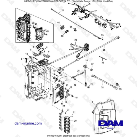 Mercury Verado 150 (SN 1B517158 & ) - Electrical box, components