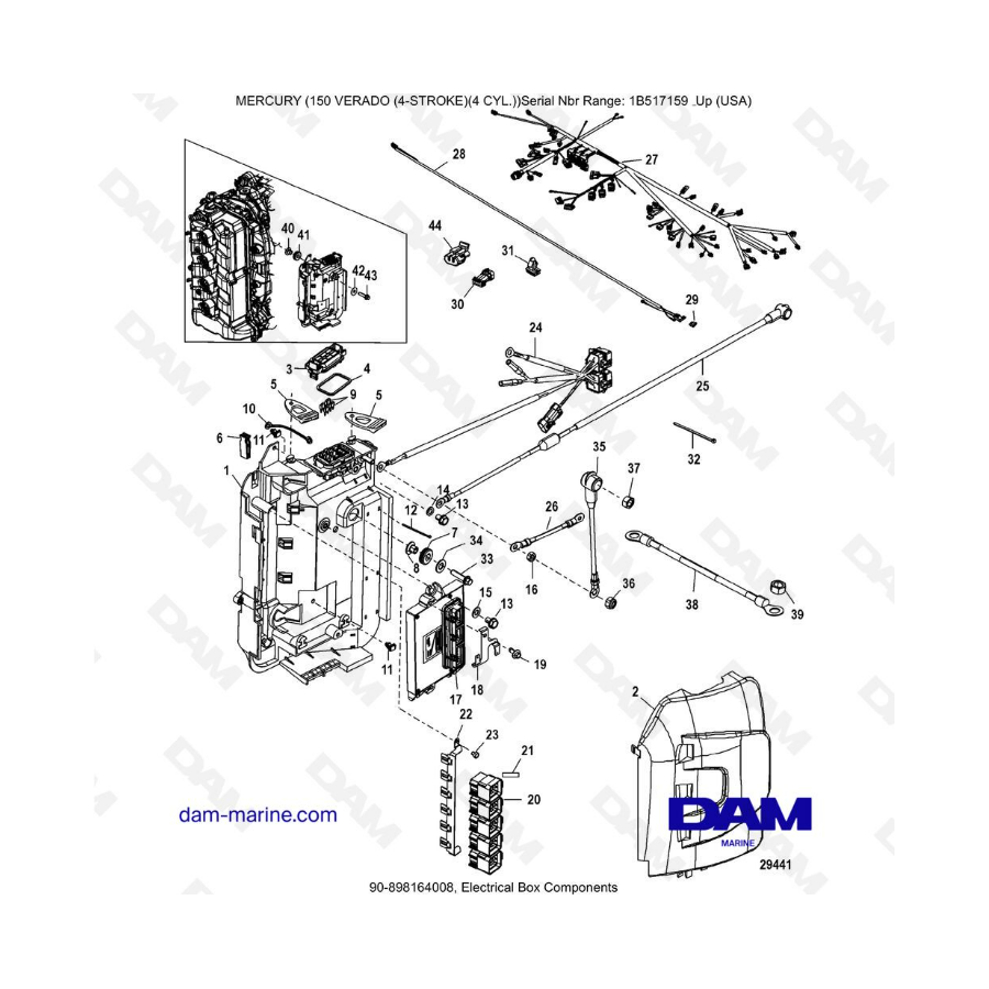 Mercury Verado 150 (SN 1B517158 & ) - Electrical box, components