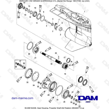 Mercury Verado 150 (SN 1B517158 & +) - Gear housing, propeller shaft-std rotation 2B026817 & +