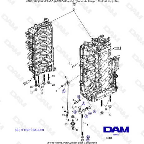 Mercury Verado 150 (SN 1B517158 & +) - Port cylinder block components