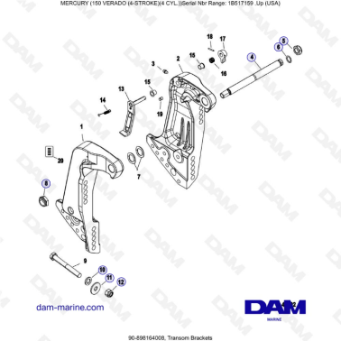Mercury Verado 150 (SN 1B517159 & +) - Transom brackets