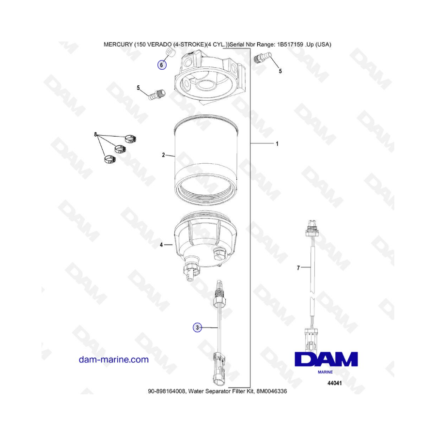Mercury Verado 150 (SN 1B517159 y +) - Kit de filtro separador de agua 8M0046336