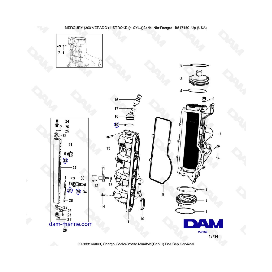 Mercury Verado 200 (4 Cylindres) - Charge cooler/Intake manifold (Gen 2)