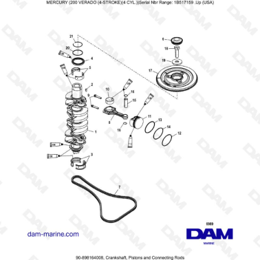 Mercury Verado 200 (4 Cylindres) - Crankshaft, pistons & connecting rods