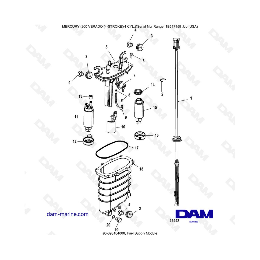 Mercury Verado 200 (4 Cylindres) - Fuel supply module