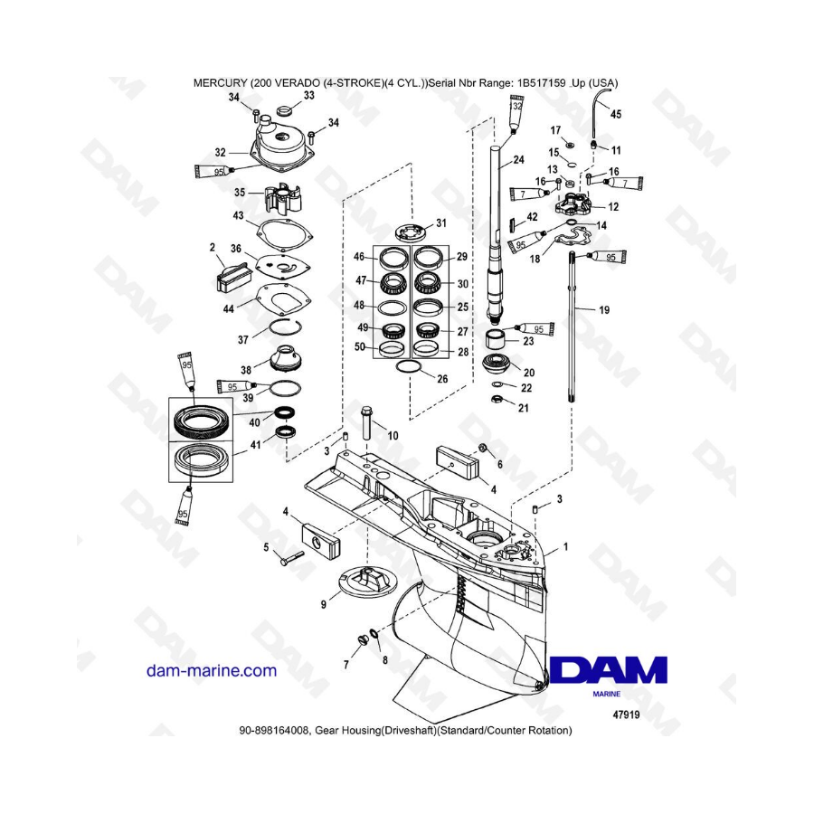 Mercury Verado 200 (4 Cylindres) - Gear housing (driveshaft) (standard/counter rotation)