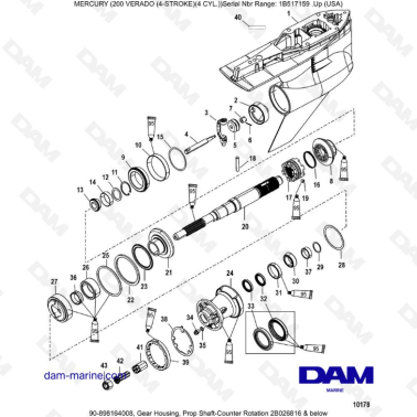Mercury Verado 200 (4 Cylindres) - Gear housing, prop shaft-counter rotation 2B026816 & -