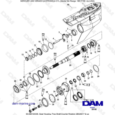 Mercury Verado 200 (4 Cylindres) - Gear housing, prop shaft-counter rotation 2B026817 & +