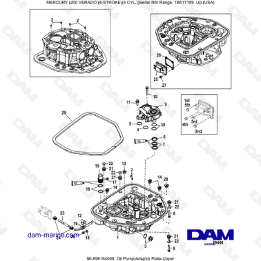 Mercury Verado 200 (4 Cylindres) - Oil pump / Adaptor plate-upper