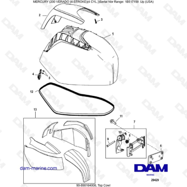 Mercury Verado 200 (4 Cylindres) - Top cowl