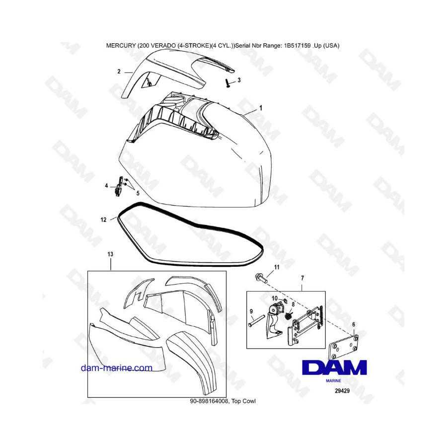 Mercury Verado 200 (4 Cylindres) - Top cowl