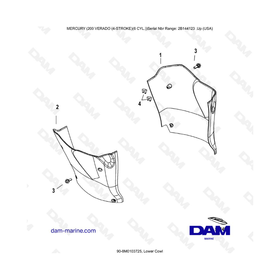Mercury Verado 200 (6 cylindres) - Lower Cowl