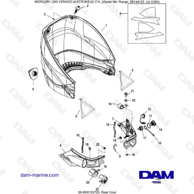Mercury 200 Verado (6 Cyl) (2B144123 & +) - Rear cowl