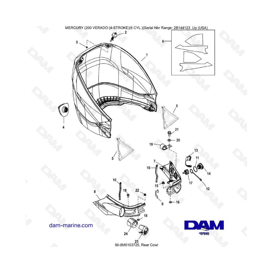 Mercury 200 Verado (6 Cyl) (2B144123 & +) - Rear cowl