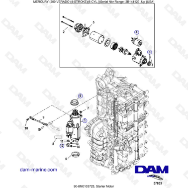 Mercury 200 Verado (6 Cyl) (2B144123 & +) - Starter motor