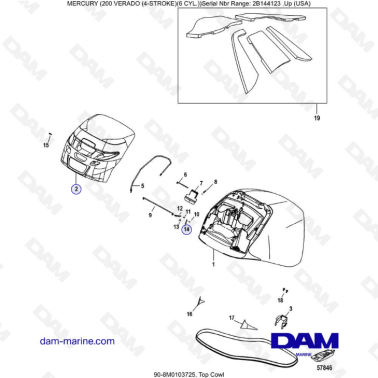 Mercury 200 Verado (6 Cyl) (2B144123 & +) - Top cowl