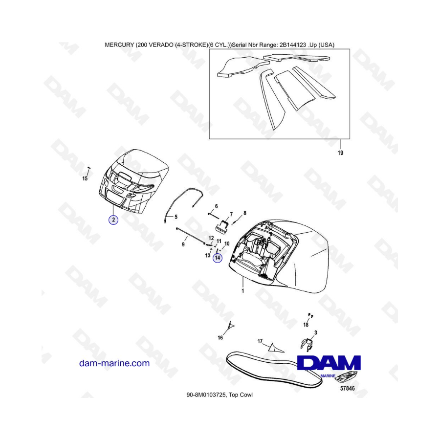 Mercury 200 Verado (6 Cyl) (2B144123 & +) - Top cowl