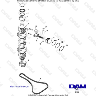 Mercury 225 Verado (2B144123 & +) - Crankshaft, pistons & connecting rods
