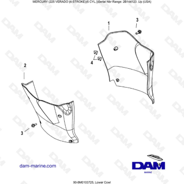 Mercury 225 Verado (2B144123 & +) - Lower cowl