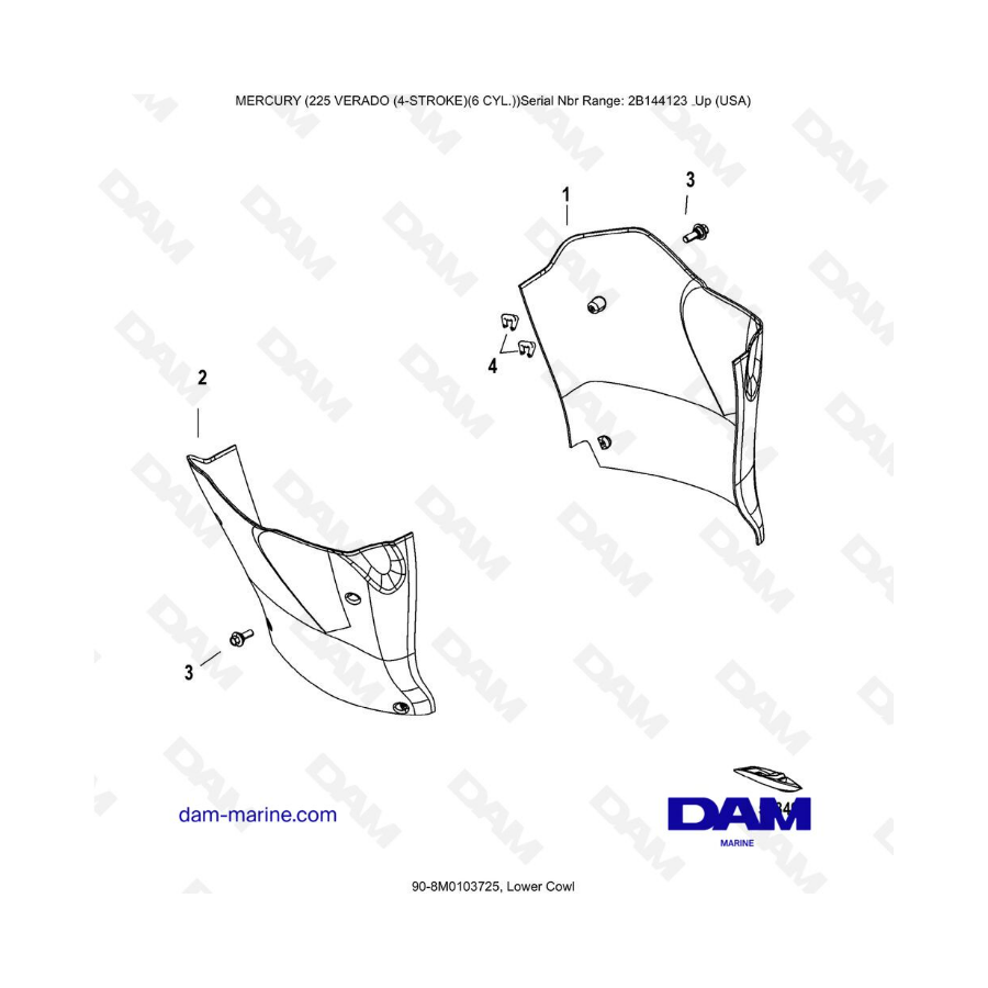 Mercury 225 Verado (2B144123 & +) - Lower cowl 