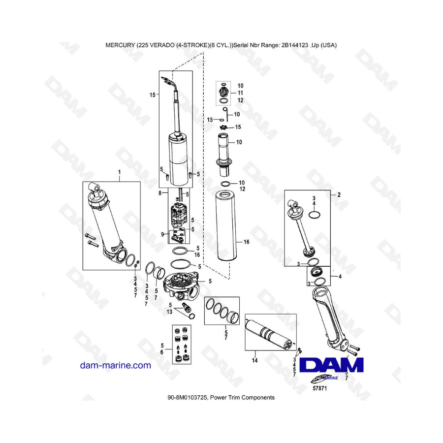 Mercury 225 Verado (2B144123 & +) Power Trim/Transom assembly