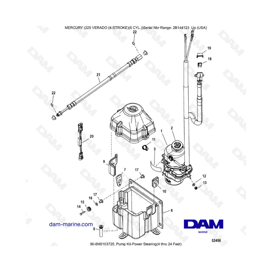 Mercury 225 Verado (SN 2B144123 y +) - Kit de bomba de dirección asistida (de 4 a 24 pies)