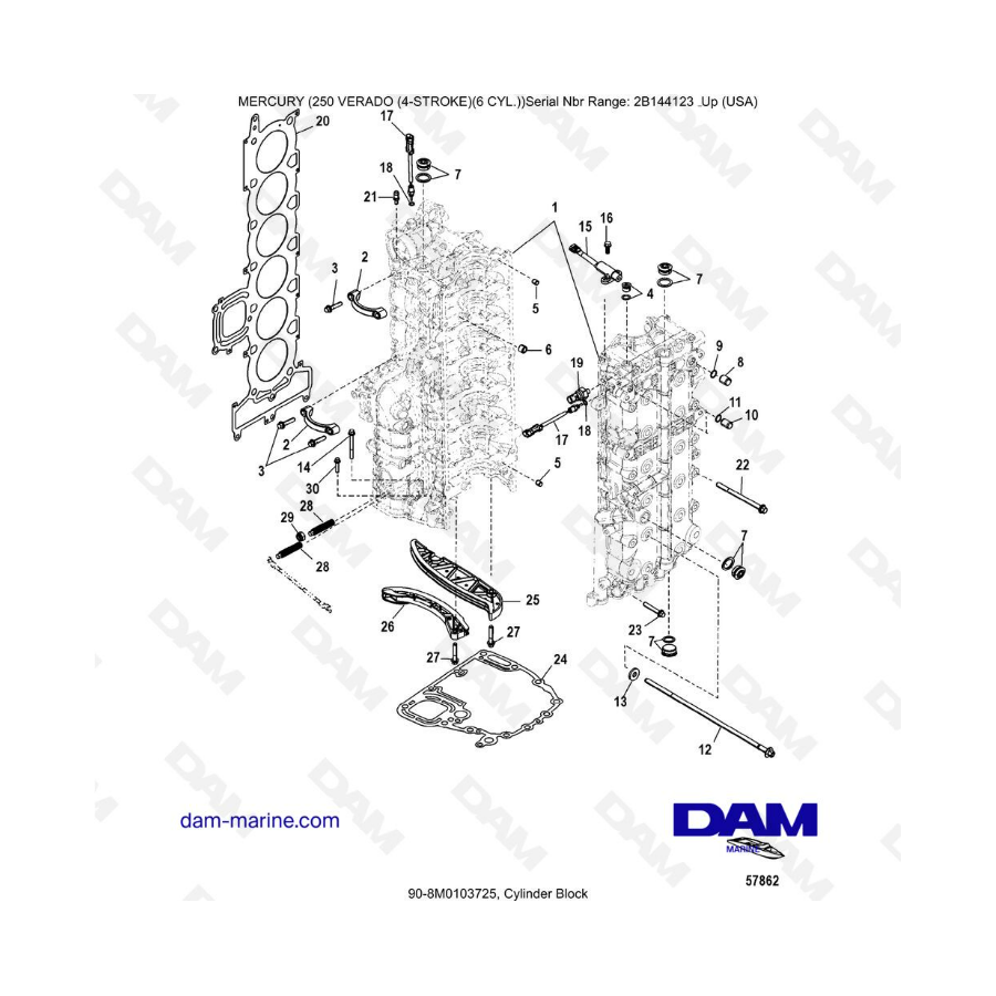 Mercury 225 Verado (SN 2B144123 & +) - Cylinder block