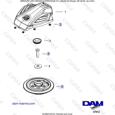 Mercury 225 Verado (SN 2B144123 & +) - Flywheel & cover