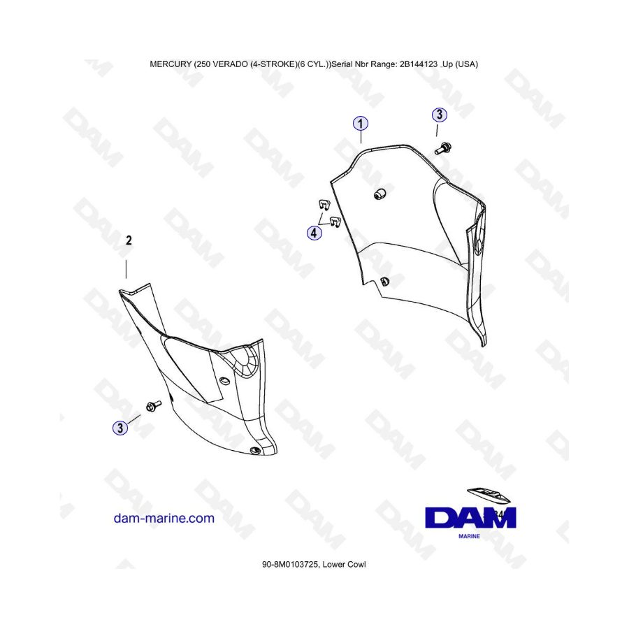 Mercury 225 Verado (SN 2B144123 & +) - Lower Cowl